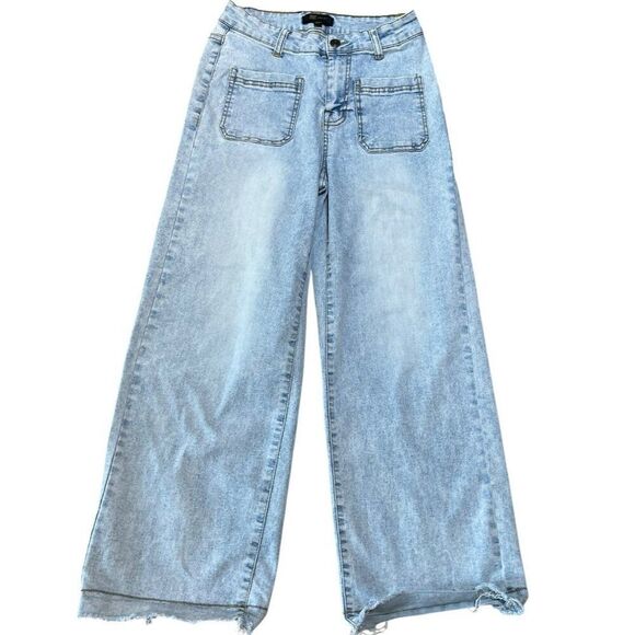 FRYE Size 26 Nadia Wide Leg Light Blue Vintage Wash Jeans Raw Hem Stretch - Picture 1 of 4